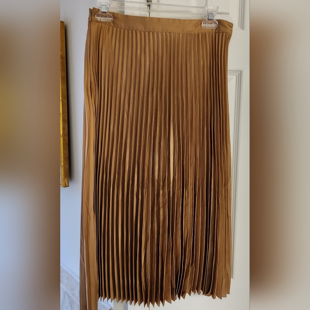 Talbots Elegant Gold Pleated Midi Skirt
